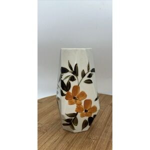Vintage Octagon Oriental Vase With Hand Painted Textured‎ Flower  - 7.5"